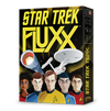 Image of the game box for Star Trek Fluxx featuring the Enterprise plus Kirk, Spok, McCoy, Scotty, and Uhura