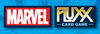 Logo for Marvel Fluxx Specialty Edition blue background with red and yellow logo