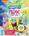 Flat front of box image for SpongeBob Fluxx showing a mostly yellow box with SpongBob, Patrick Star, and a collectors coin
