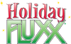 Logo for Holiday Fluxx with red and green letters on a white background