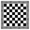 Product image of our Chessboard Bandana with a fancy black and white border and chessboard squares