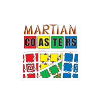 Product image for Martian Coasters showing colorful boards and logo