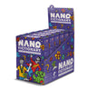Display box with six games for Nanofictionary with a purple background and colorful characters from the game