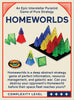 Flat back of box image for Homeworlds showing a game in progress and tagline: An Epic Interstellar Pyramid Game of Pure Strategy