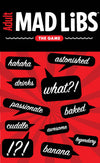 Flat front of box image for Adult Mad Libs: The Game with a red background and black word balloons