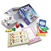 Fluxx The Board Game Contents Image showing open box, tiles, cards and pawns.