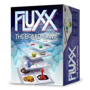 Fluxx The Board Game 3D Box showing tiles and pawns.