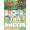 Flat back of box image for Hundred Acre Wood Fluxx with the woods background and 6 cards: Plush Players Meta Rule, Buddy Bonus Rule and Sticky Situation Action as well as Winnie the Pooh + Christopher Robin = Silly Old Bear.