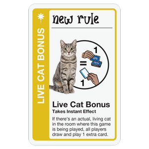 Card with a cat illustration and text about 'Live Cat Bonus' in a game setting