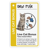 Card with a cat illustration and text about 'Live Cat Bonus' in a game setting