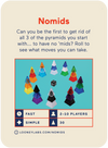 Promo card image for Nomids Card showing the front of the card with a picture of stacked pyramids in a circle around a black die.