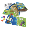 Card game 'Seven Islands' with cards, pieces, and box on a white background