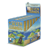 Display of six games for 'Seven Islands' card game with colorful design on a white background