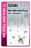 Front of We Still Had Fun! goal card for Camping Fluxx showing Rain plus Mosquitos.