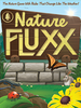 Flat front of box image for Nature Fluxx with a brown signpost, brick wall, butterfly, lady bug, and yellow flower