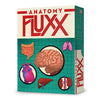 Image of the game box for Anatomy Fluxx with a green background and pictures of human organs