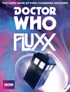 Flat front of box image for Doctor Who Fluxx with a purple and pink swirly background and illustration of The Tardis