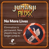 Social media image for Jumanji Fluxx showing how No More Lives works with an image of 3 stripes on an arm