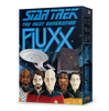 Image of the game box for Star Trek: TNG Fluxx showing the Enterprise, the Borg ship, plus Picard, Geordi, Data, Worf, and Riker
