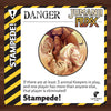Social media image for Jumanji Fluxx showing how Dangers work with the Stampede card