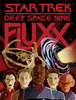 Flat front of box image for Star Trek: DS9 Fluxx showing the station, the workhole, and 5 characters from the show