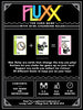 Flat back of box image for Fluxx 5.0 showing 3 cards: Time + Money = Time is Money