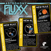 Social media image for Astronomy Fluxx showing 3 New Rule cards: Name a Constellation, The Telescope, and Central Axis