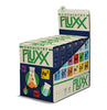 Display box with six games for Chemistry Fluxx with blue and white box, green logo, and images of chemical elements