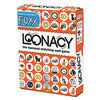 Image of the game box for Loonacy with an orange box with little circles full of images from the game