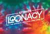 Flat front of box image for Stoner Loonacy featuring rainbow tie dye with a white logo