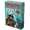 Image of the game box for Pirate Fluxx with a blue background and an image of a pirate brandishing a sword