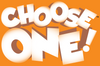 Logo for Choose One with orange background and white logo saying CHOOSE ONE!