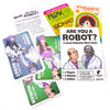 Contents image for Are You a Robot showing the 3 game cards and the 2 extra cards plus rule sheet