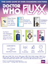 Flat back of box image for Doctor Who Fluxx with the tagline: The Card Game of Ever Changing Doctors