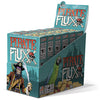 Display box with six games for Pirate Fluxx with a blue background and an image of a pirate brandishing a sword
