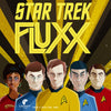 Social media image for Star Trek Fluxx featuring the logo in yellow plus Kirk, Spok, McCoy, Scotty, and Uhura