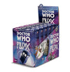 Display box with six games for Doctor Who Fluxx with a purple and pink swirly background and illustration of The Tardis