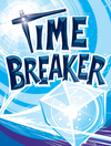 Flat front of box image for Time Breaker with many shades of blue, the logo, and a clear shimmering cube