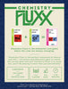 Flat back of box image for Chemistry Fluxx showing 3 cards: Sodium + Chlorine = Salt