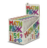 Display box with six games for Math Fluxx with graph paper background, colorful logo, and the numbers 0 through 9