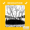 Social media image for Nanofictionary with a yellow Resolution card image of scorched land in a field