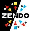 Flat front of box image for Zendo showing a half black half white box with illustrations of pyramids and marking stones