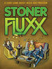 Flat front of box image for Stoner Fluxx featuring Kristin and Andy as stoners eating Pizza and Brownies with The Mooch