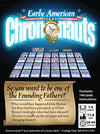 Flat back of box image for Early American Chrononauts with an image of the timeline of cards and the tagline: So you want to be a Founding Father?