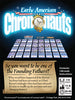 Flat back of box image for Early American Chrononauts with an image of the timeline of cards and the tagline: So you want to be a Founding Father?