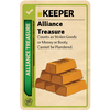 Promo card image for Alliance Treasure with a green stripe, KEEPER header, and a picture of bricks made of gold