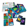 Box and contents image for Aquarius with a 6 card layout, a Goal card, and the Shuffle Hands action card