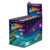 Display box with six games for Aquarius with a colorful landscape and a Rocket, Balloon, Bus, Submarine, and UFO