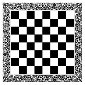 Product image of our Chessboard Bandana with a fancy black and white border and chessboard squares