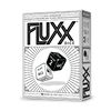 Image of game box for Fluxx Dice Expansion featuring a black and white logo and an image of two dice showing Play All and Draw 2